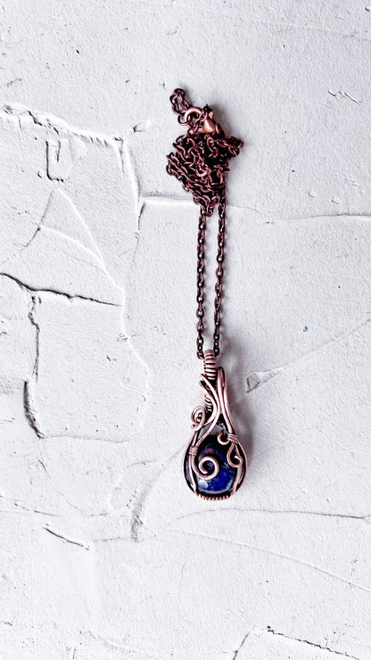 Midnight Spiral – Copper and Lapis Lazuli Pendant