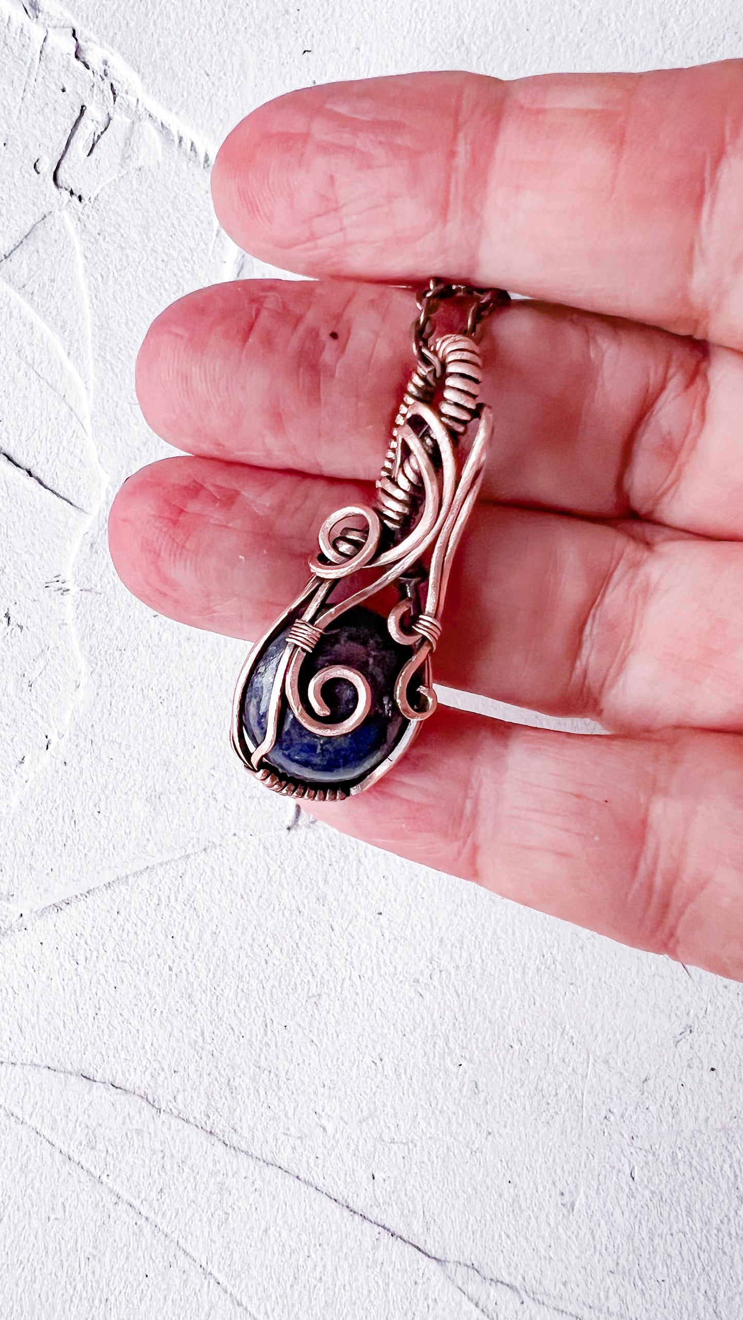 Midnight Spiral – Copper and Lapis Lazuli Pendant