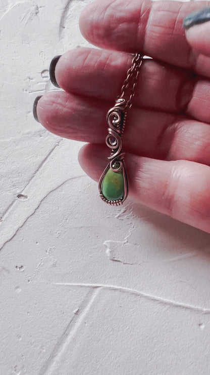 Green Tibetan Turquoise and Copper Pendant