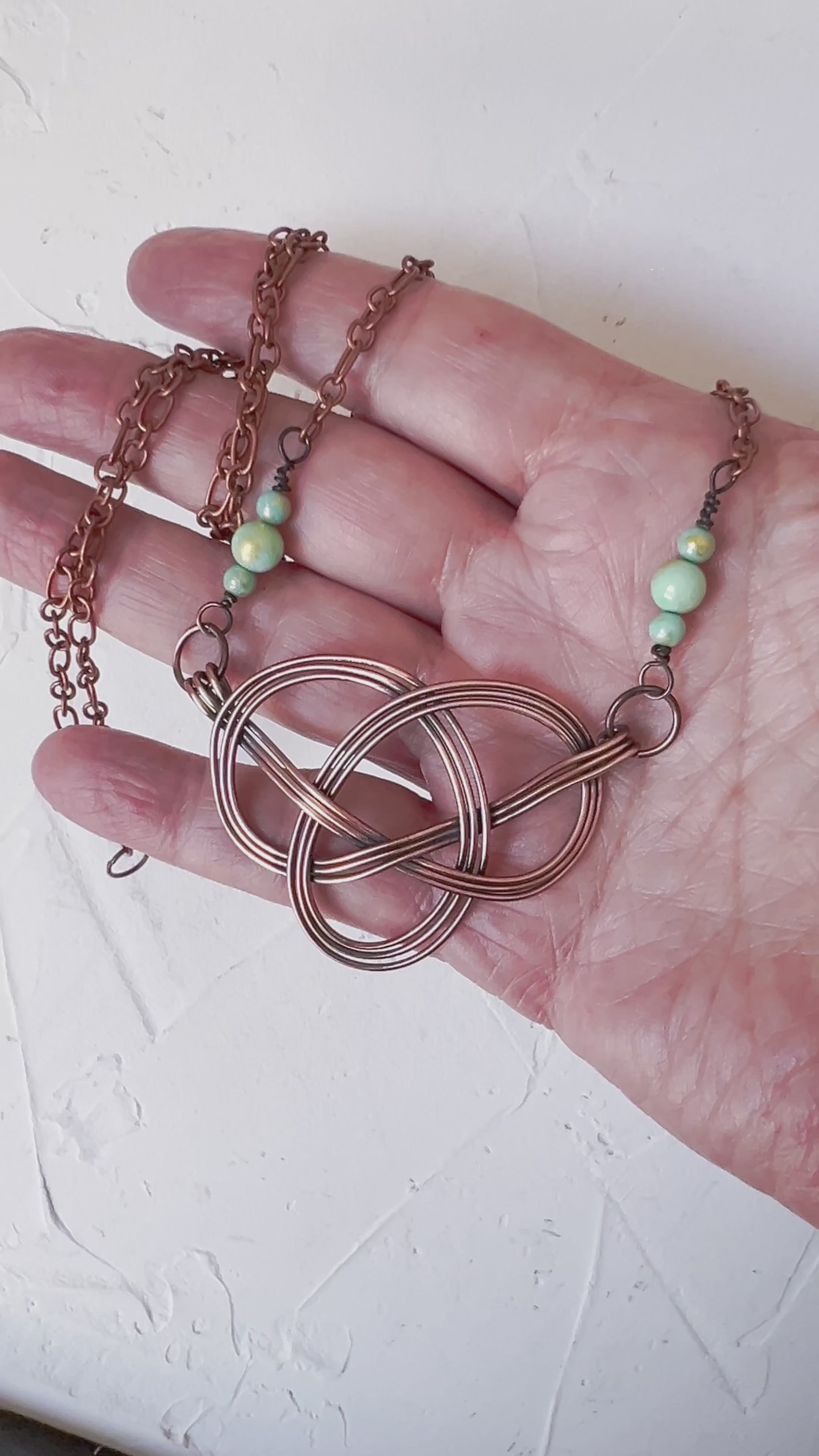 Celtic Knot in Copper with Jade Accent Beads