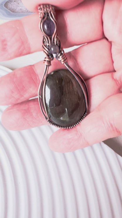 Still Waters Labradorite Amethyst Copper Pendant