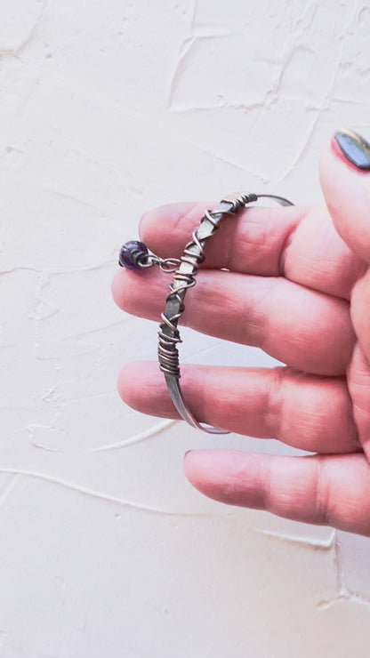 Twilight Tide – Copper Bangle with Amethyst Drop