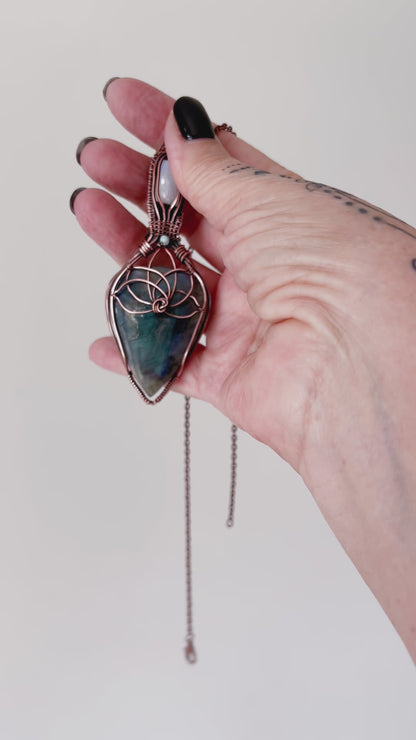 Labradorite and Moonstone Lotus Pendant