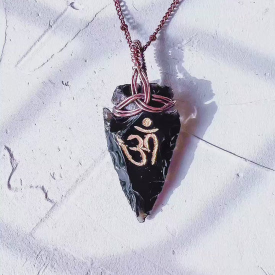Black Obsidian Arrowhead Pendant with Copper Weave – Guanyin Collection - Copper Jewels 