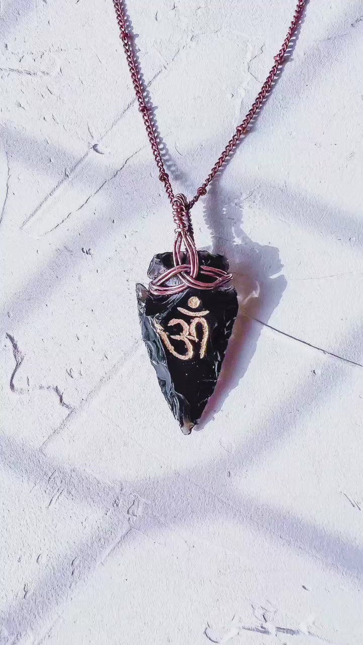 Black Obsidian Arrowhead Pendant with Copper Weave – Guanyin Collection - Copper Jewels 