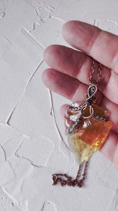 Yellow Citrine Arrowhead Pendant with Black Tourmaline Accent Bead