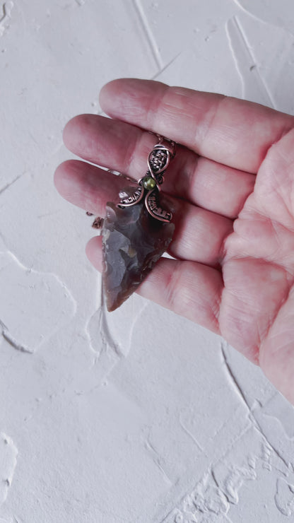 Red Jasper Arrowhead with Black Tourmaline Accent Set in Copper