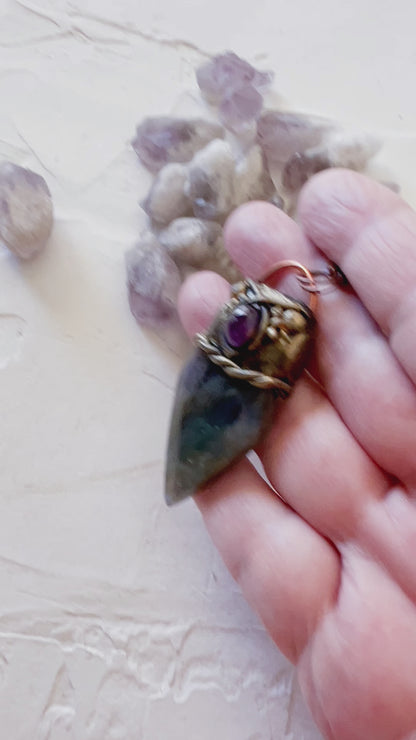 Labradorite and Amethyst Leaf Pendant