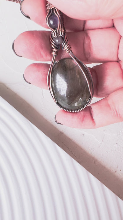Still Waters Labradorite Amethyst Copper Pendant