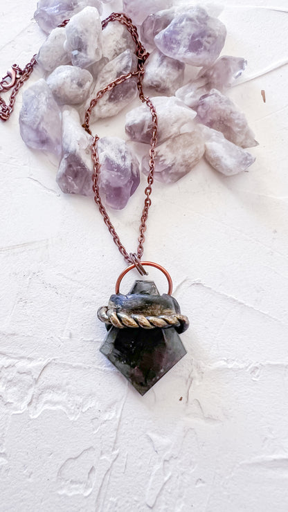 Shadow Anchor — Labradorite and Clay Pendant