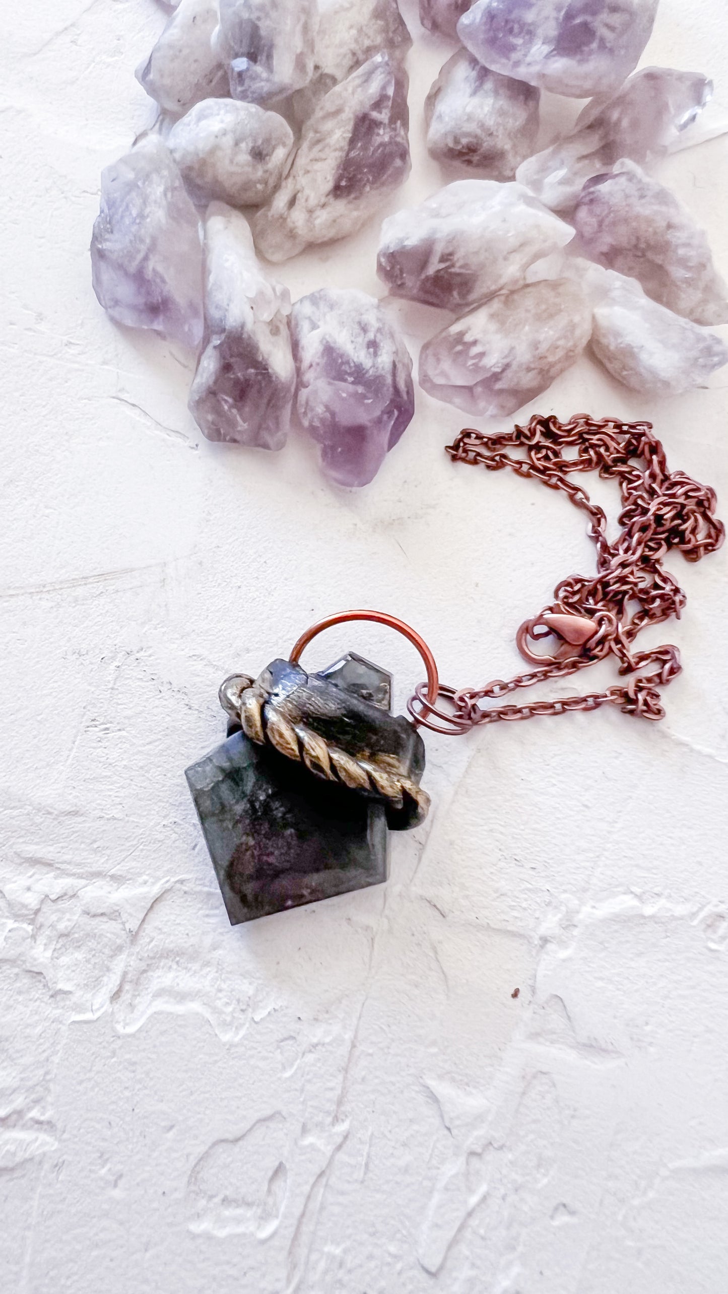 Shadow Anchor — Labradorite and Clay Pendant
